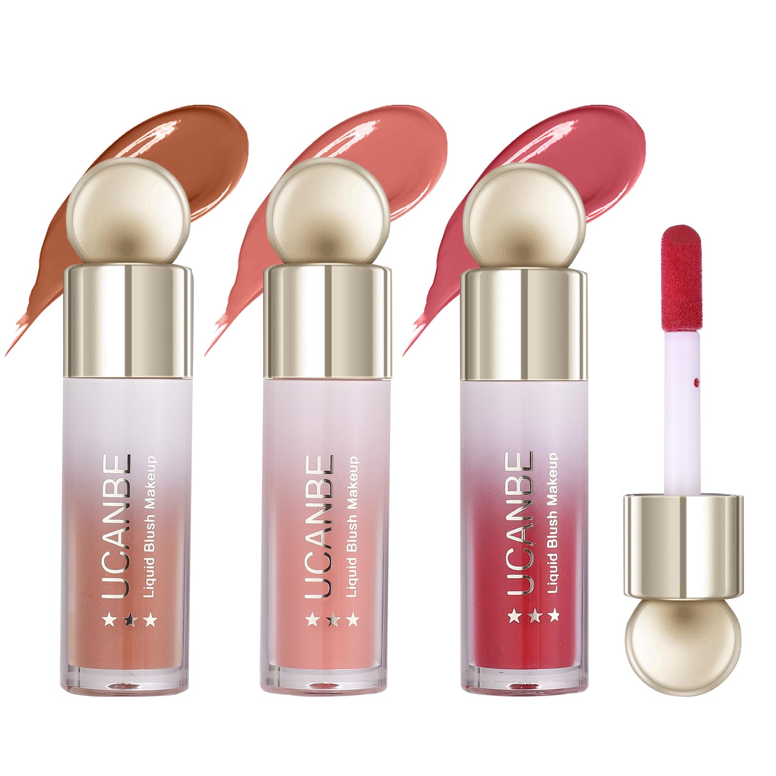 UCANBE 3PCS Liquid Blush Set – Dewy Cream Blush Makeup for Cheeks – Lightweight Long Lasting Blendable Buildable Formula for Natural Flush（Berry