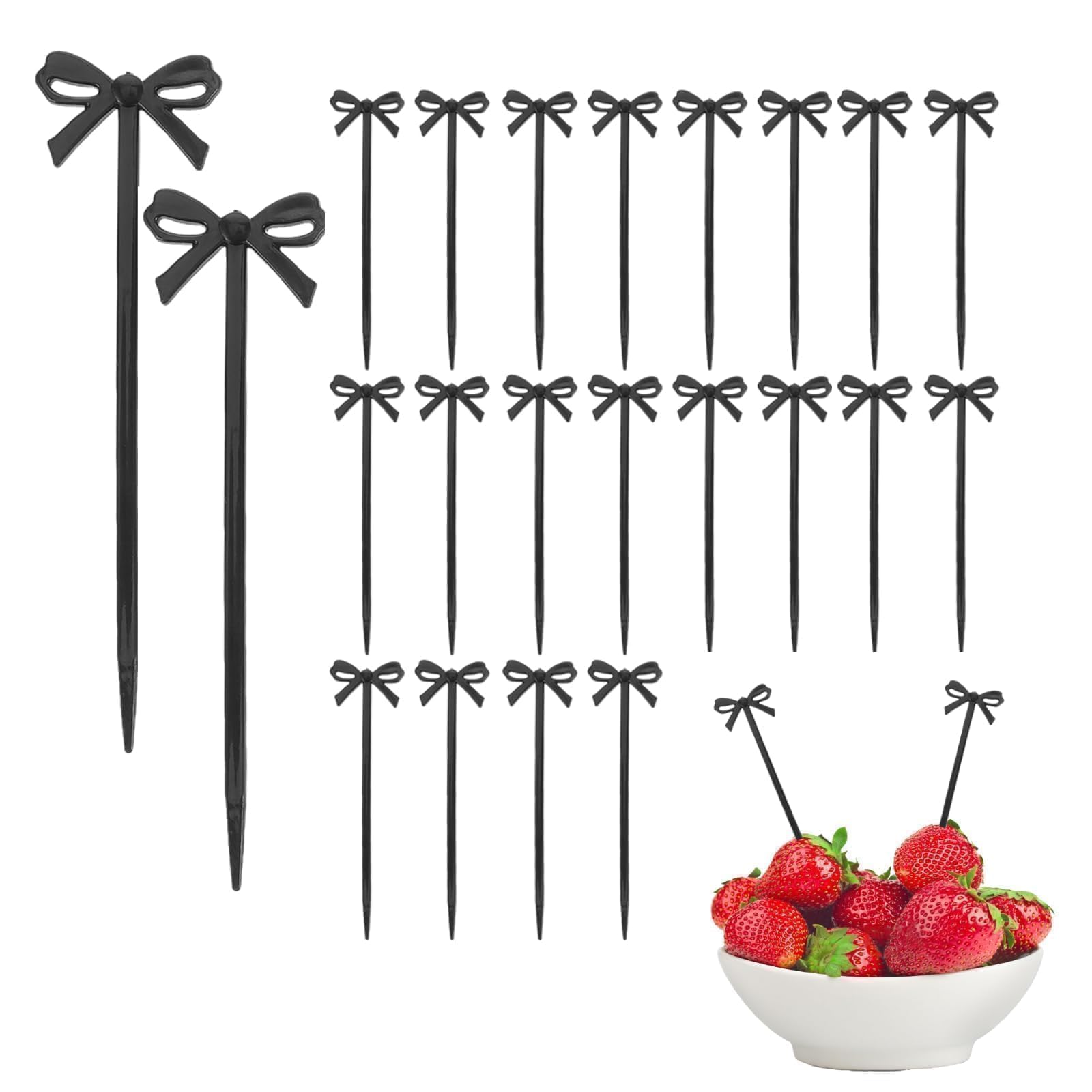 60pcs Black Bow Cocktail Picks,Plastic Bow Decor Fruit Fork Bow Drink Stirrers Black Bow Cupcake Toppers Party Food Sticks Toothpick Dessert Picks