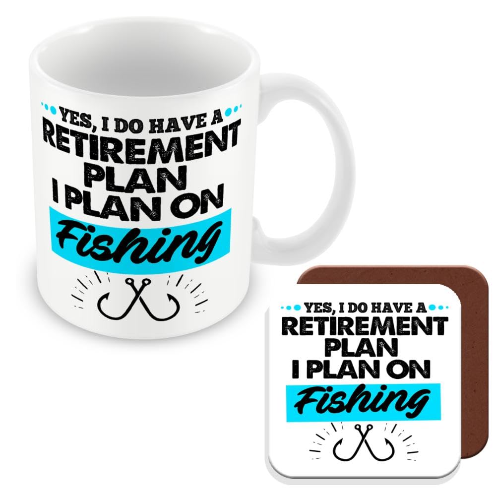 MUGGZ Mug & Coaster Gift for Fisherman/Fishing Enthusiasts - I Plan On Fishing - Giftset - Made in The UK