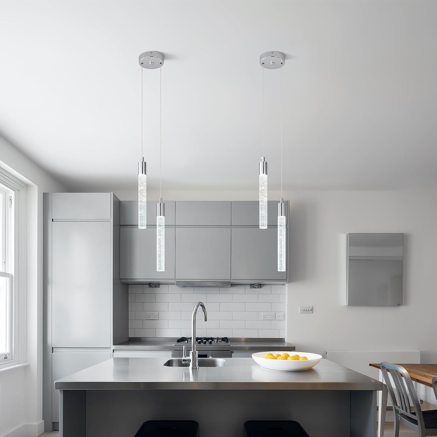 Modern Light Fixture Kitchen Island Pendant Light Dimmable LED Chrome Pendant Lights Mini Crystal Pendant Lighting for Bedroom Dining Room Living Room（2-Light ）