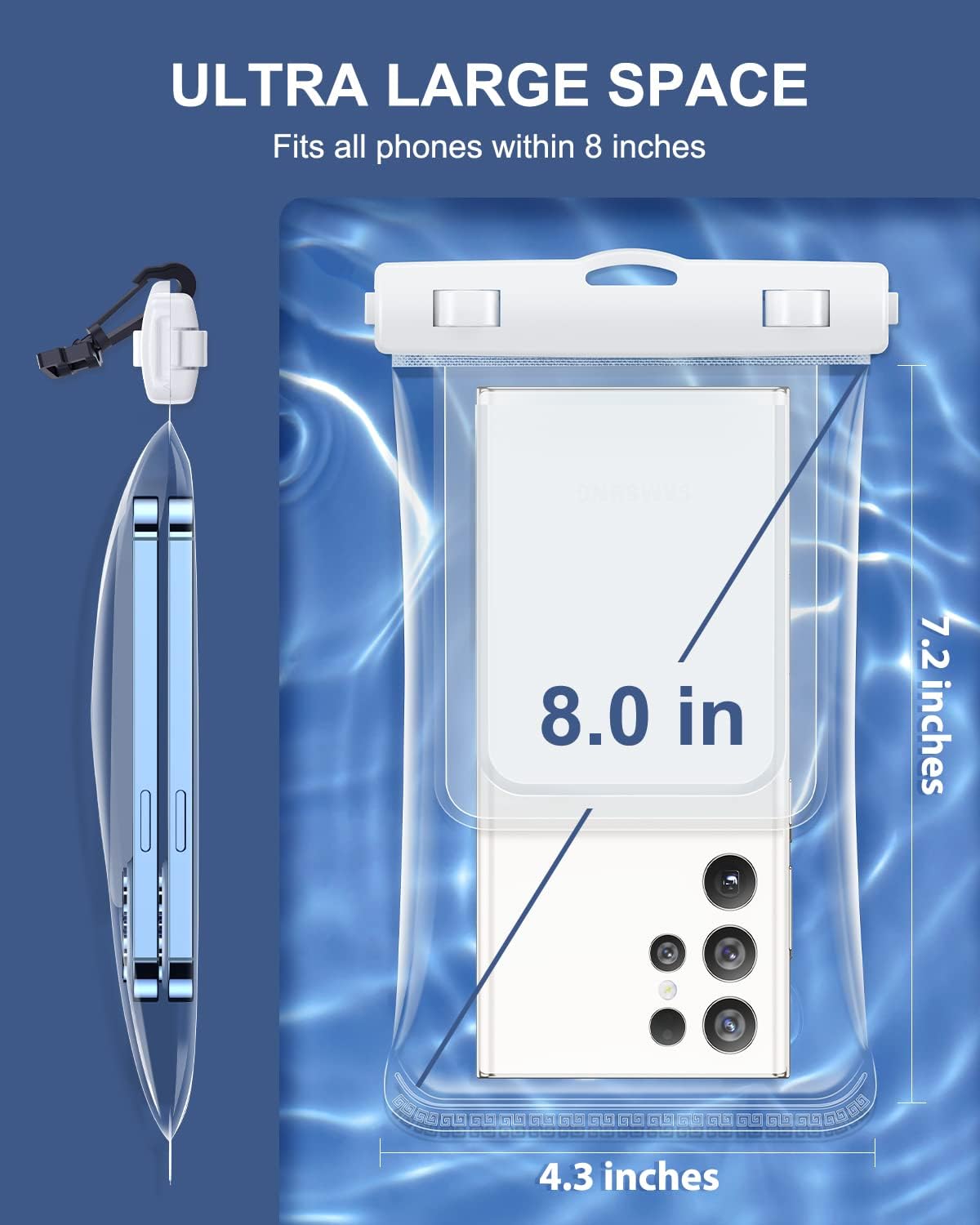[2-Pack] Universal Waterproof Phone Pouch [Industry-First 3D Seamless Body] Humixx IPX8 Waterproof Phone Case for Beach Underwater Floating Cellphone Dry Bag with Lanyard, Fits All Phones Up to 7.8''