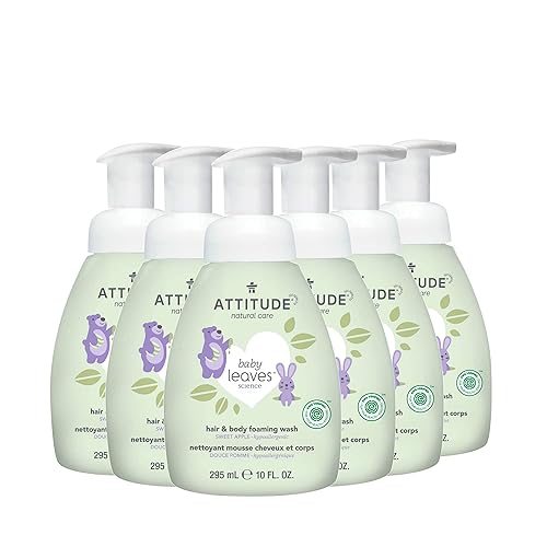 ATTITUDE Jabón espumoso 2 en 1 para el cabello y el cuerpo para bebé, verificado por EWG, dermatológicamente probado, fabricado con ingredientes