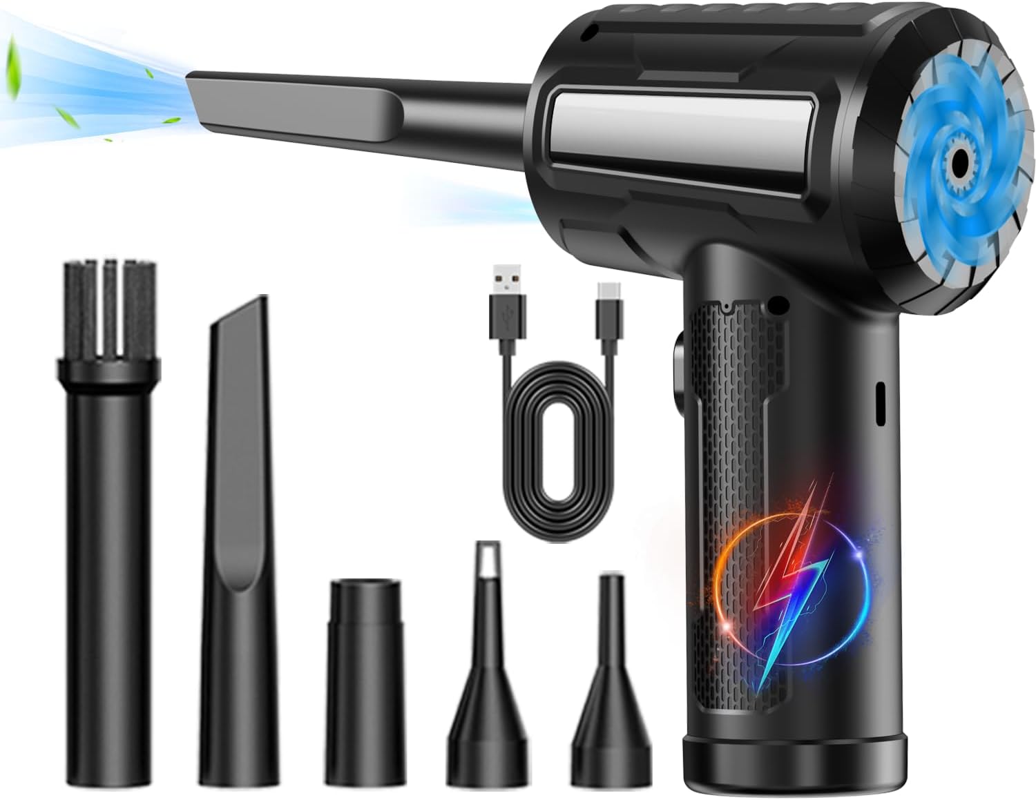 Compressed Air Duster with LED Flashlight, 100,000RPM Brushless Motor Electric Air Duster, 3-Gear Adjustable Mini Blower, Cordless Jet Fan for Keyboard, PC, Car and Home Cleaning