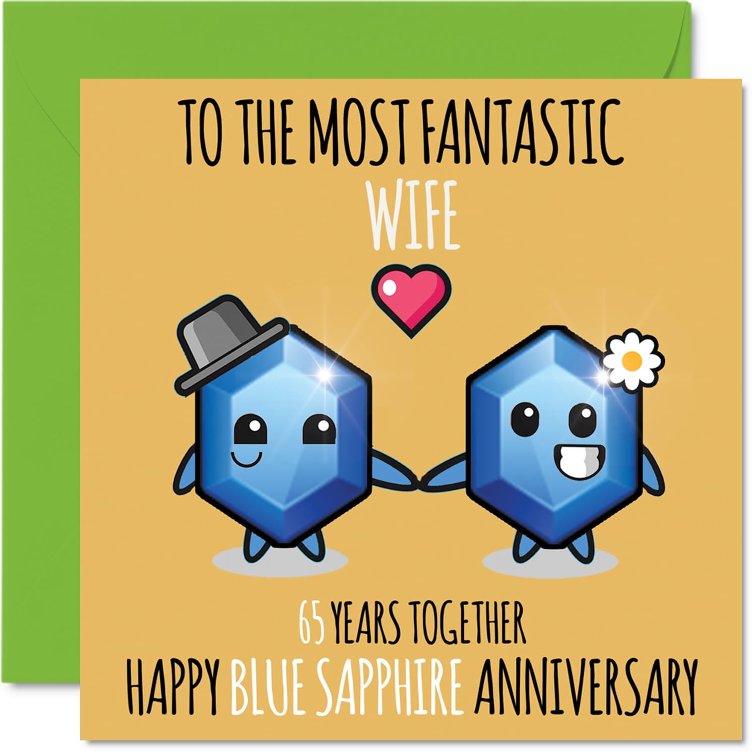 Cute Blue Sapphire Anniversary Card for Wife - 65 Years Together - Happy 65th Wedding Anniversary Cards for Wife from Husband, 145mm Greeting Cards Anniversaries