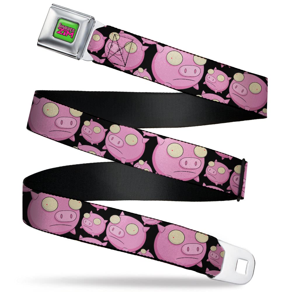 Nickelodeon Belt, Seatbelt Buckle Belt, Invader Zim Pigs Scattered Black Pinks, Youth 20 to 36 Inches