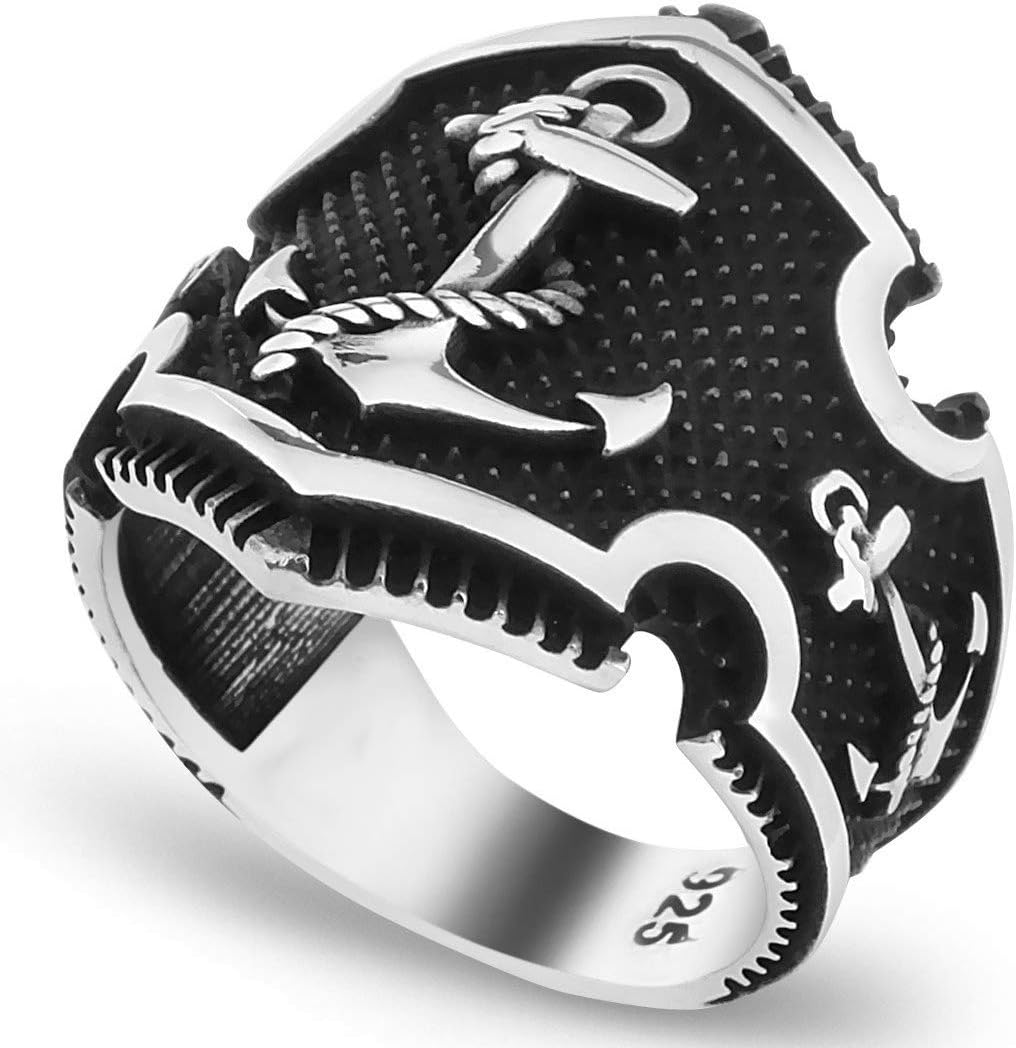 Solid 925 Sterling Silver Sailor's Anchor Men's Ring