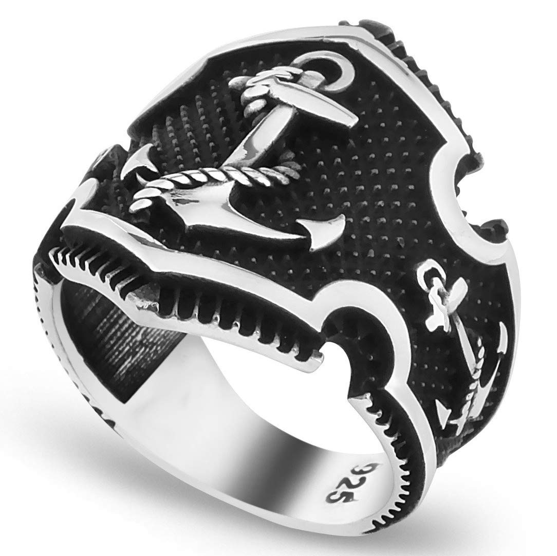 Solid 925 Sterling Silver Sailor's Anchor Men's Ring