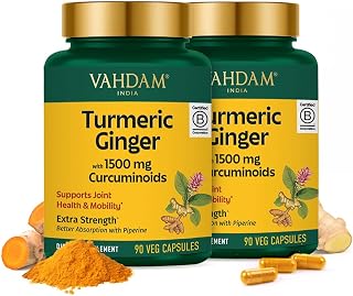 VAHDAM, Turmeric Ginger 1500mg - 95% Curcuminoids with Ginger & Piperine for Fast Absorption | Supports Joint Health and Mobility | 90 Capsules (Pack of 2)