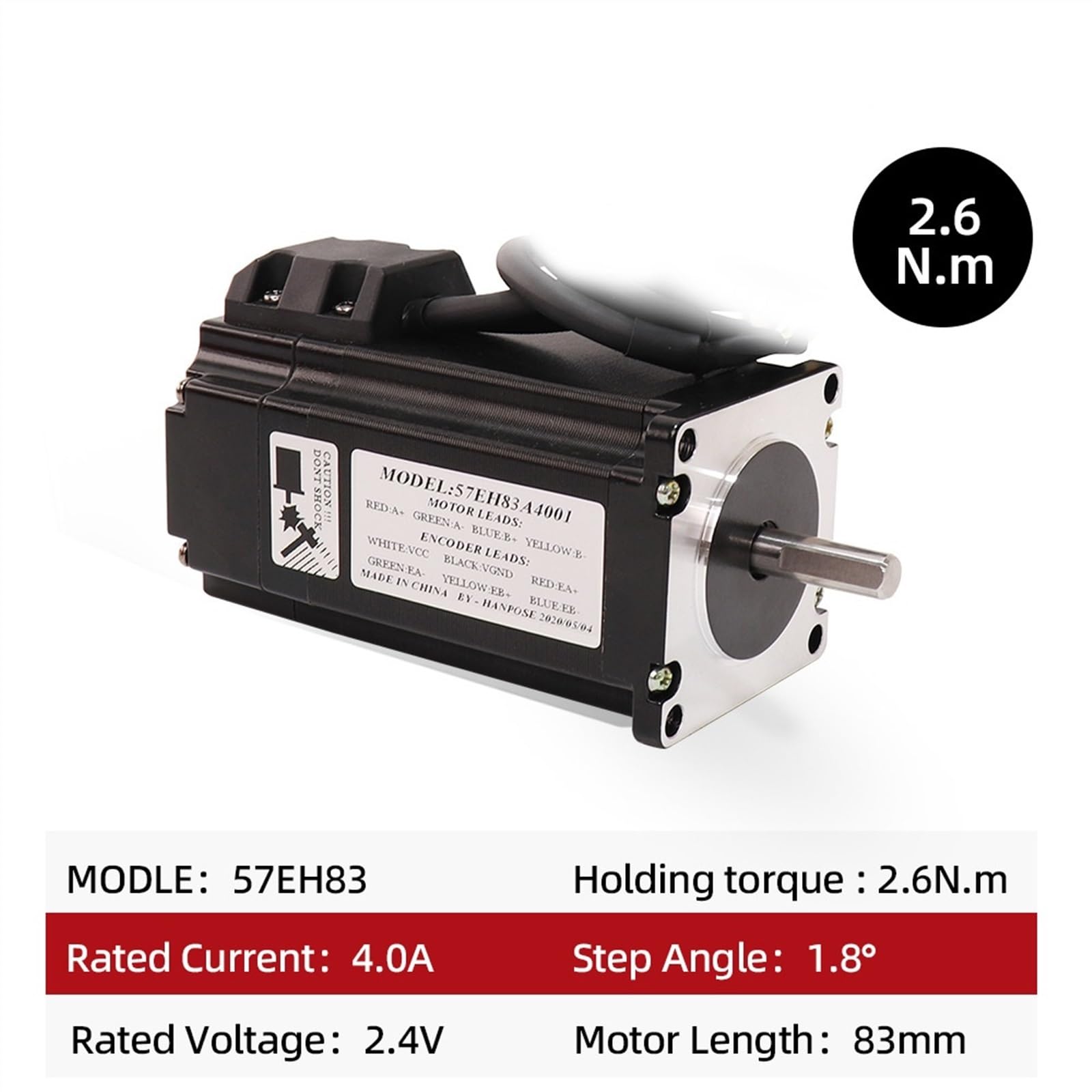 Motor paso a paso, Servomotor paso a híbrido 57EH83A4001 57X83mm Nema23 circuito cerrado 4A 2.6NM 57CME26 servomotor a + CL57 for enrutador CNC