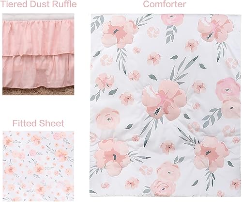 Miniatura 4 de PINNKKU Juego de ropa de cama de cuna de 3 piezas para niños, incluye falda de cuna, manta, sábana para cuna, ropa de cama de bebé para cuna,