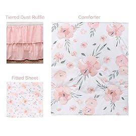 PINNKKU 3-Piece Crib Bedding Set for Boy Girls, Includes Crib Skirt, Blanket, Sheet, Baby Bedding, Floral, Mini Size