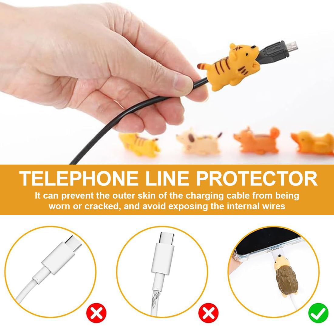 10PCS Protezione Cavi in Silicone, Animali Proteggi Cavi, Cavi di Ricarica, Anti Rottura, Protezione Piegatura, Compatibile con la Maggior Parte dei Cavi per Smartphone