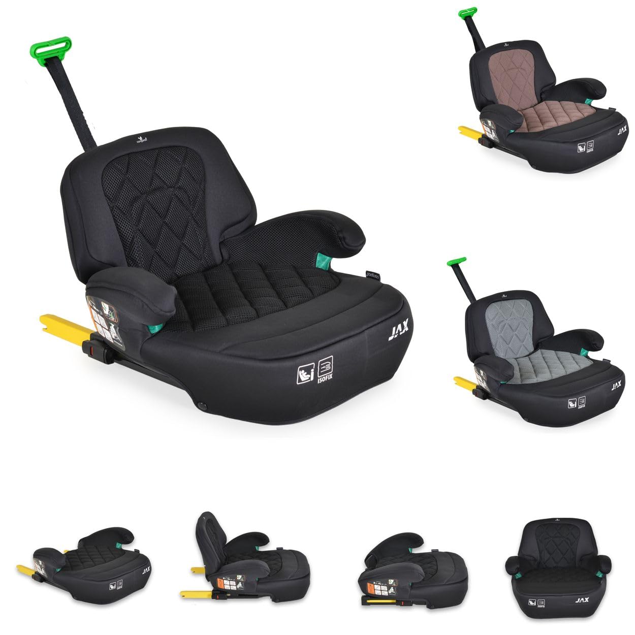 Cangaroo Kindersitz Sitzerhöhung Jax i-Size 125-150cm Gruppe 3 Isofix Top Tether schwarz