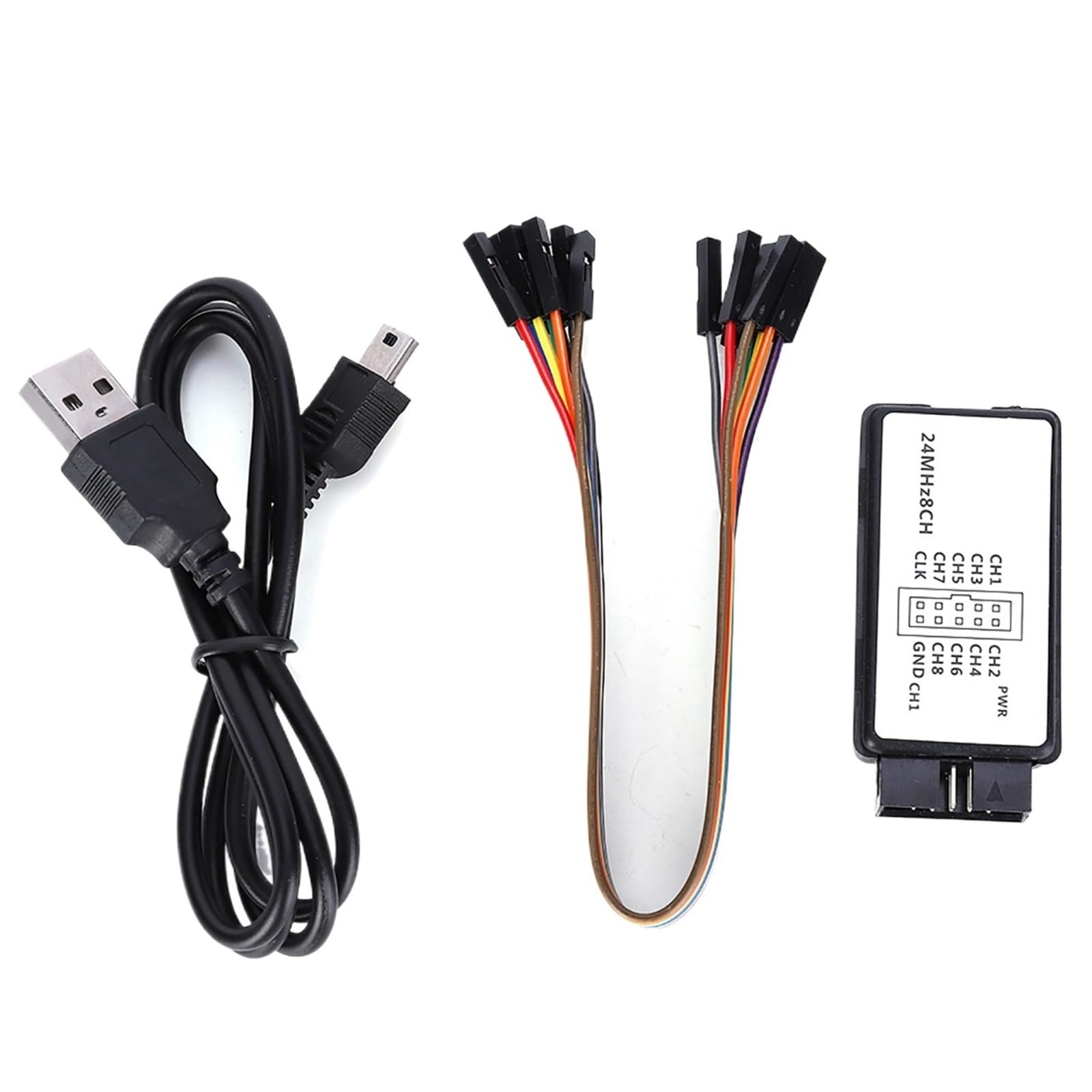 Analizador lógico portátil LA1002 de 24 M, minidispositivo USB de 5 MHz y 8 canales con cables.