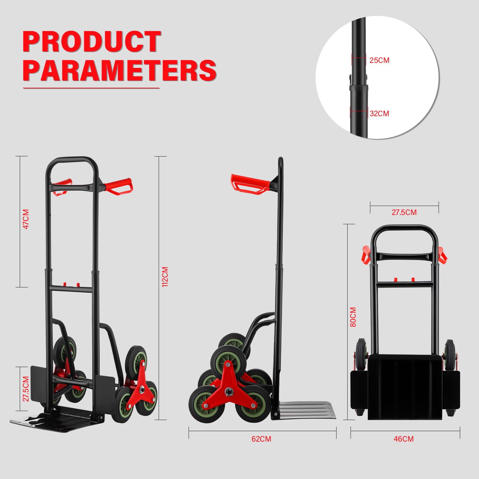 TEENO Carrello pieghevole,Carrello trasporto bagagli,Robusta struttura in metallo,Ruote scorrevoli con battistrada morbido,Altezza regolabile 80-112 cm,Capacità di carico 150 kg