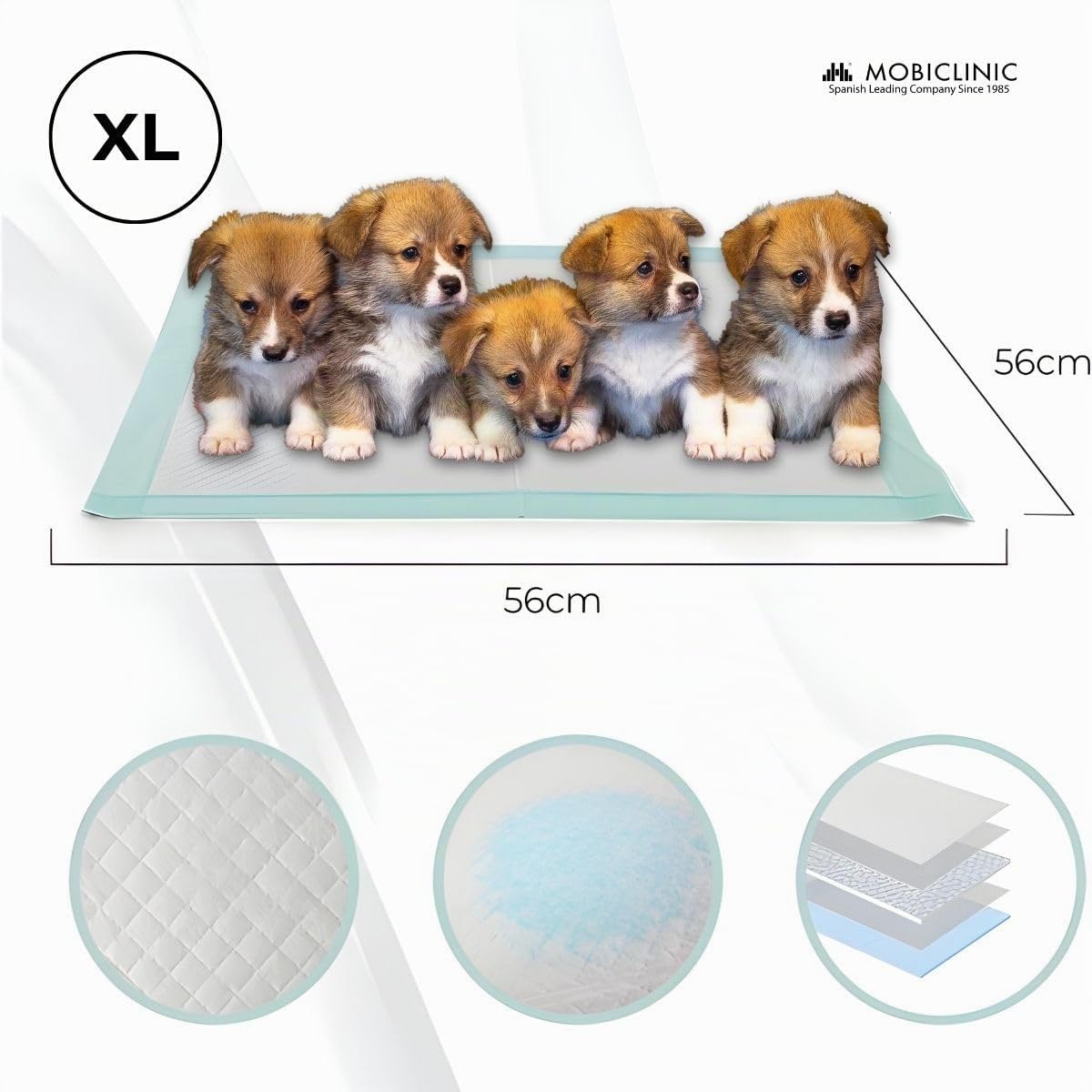Mobiclinic® Pets, Pack 400, Empapadores Perros, XL, 56x56 cm, 6 Capas, Ultraabsorbente, Marca española, Alfombrilla higiénica, Cachorros, Desechables, Adiestramiento para Mascotas, Gatos