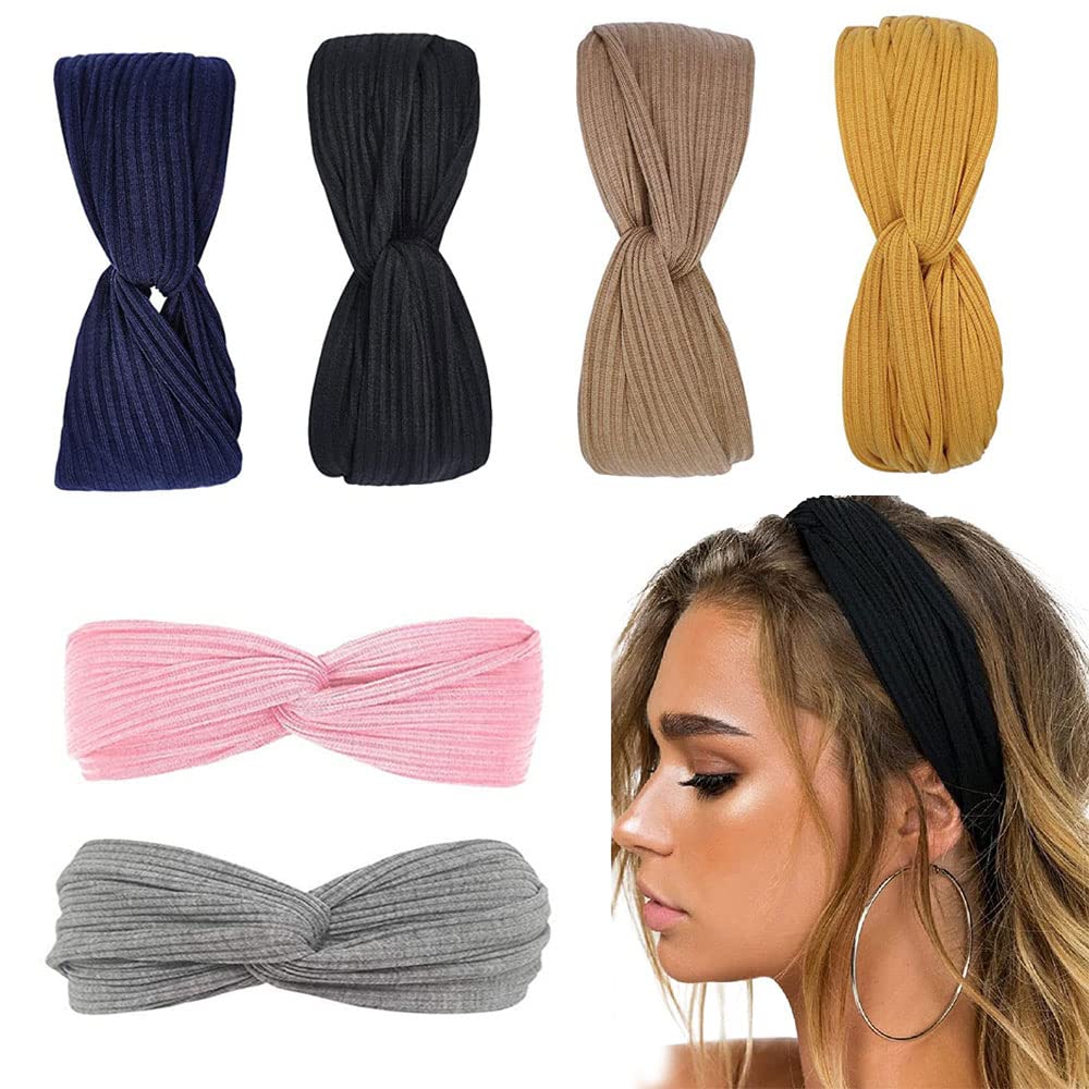 ORiTi 6 Pack Boho Headbands for Women Non Slip Twist Knot Head Bands Headwraps for Wigs Cute Hair Bands Stretchy Fashion Summer Hair Accessories