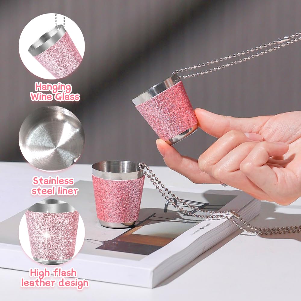 Asfrode Set 12 Bicchierini Da Shot In Acciaio Inossidabile Con Catena E Rivestimento In Pelle – 30ml, Riutilizzabili, Eleganti Per Feste, Matrimoni, Eventi