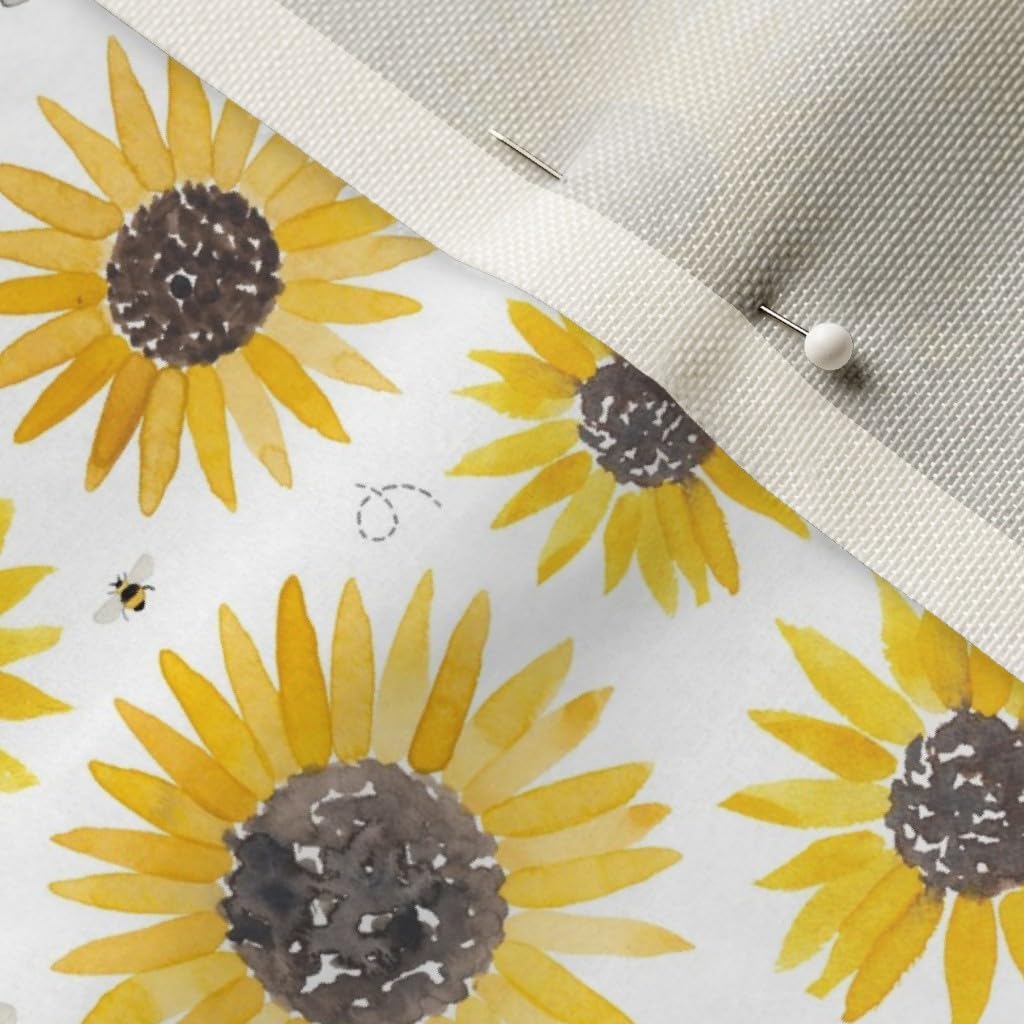 Spoonflower Fabric - Yellow Sunflowers Bees Flowers Leaves Floral Sun Sunflower Summer Printed on Upholstery Velvet Fabric Fat Quarter - Upholstery Home Decor Bottomweight Apparel