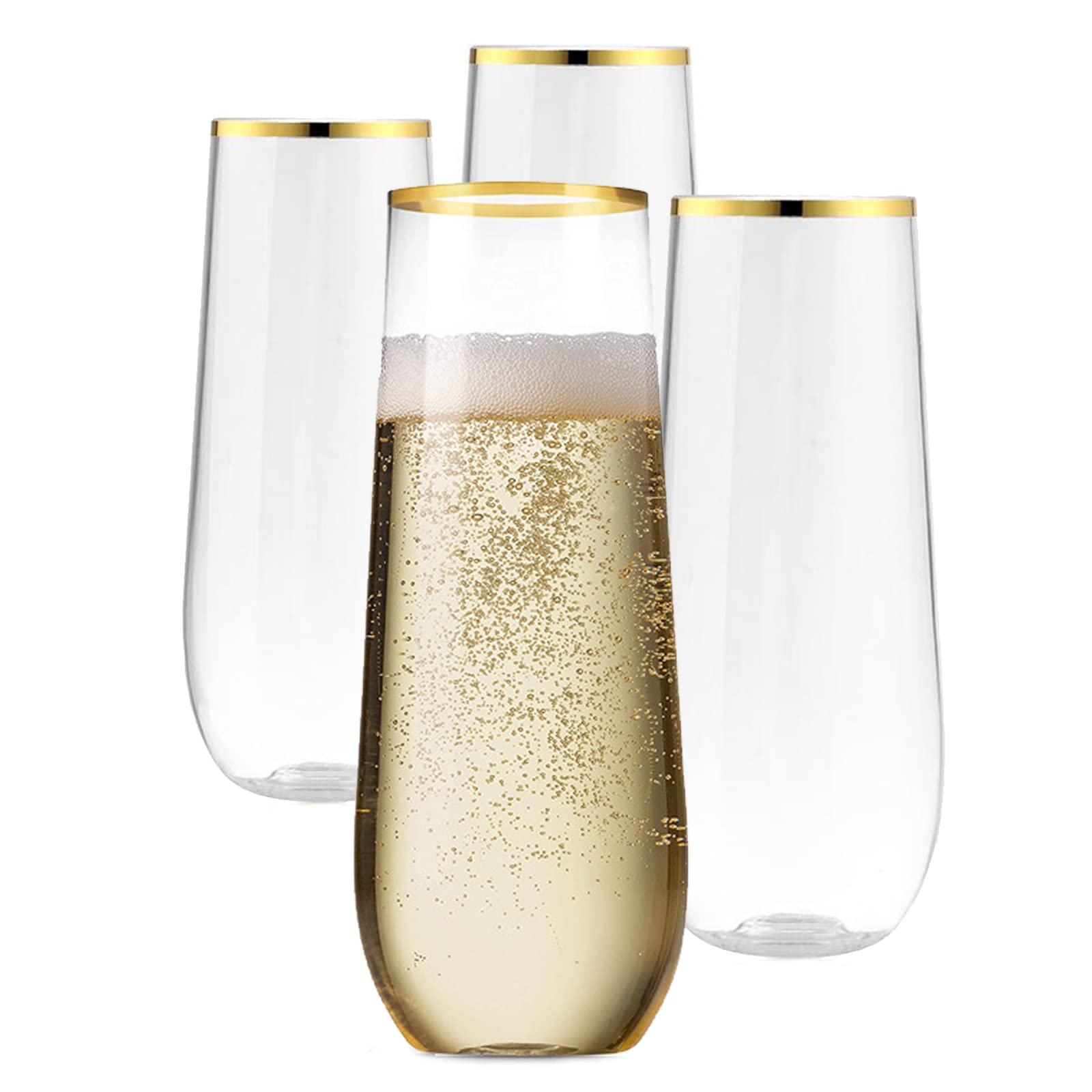 Flûte da Champagne in Plastica Usa e Getta, Glitter Oro con Bordo