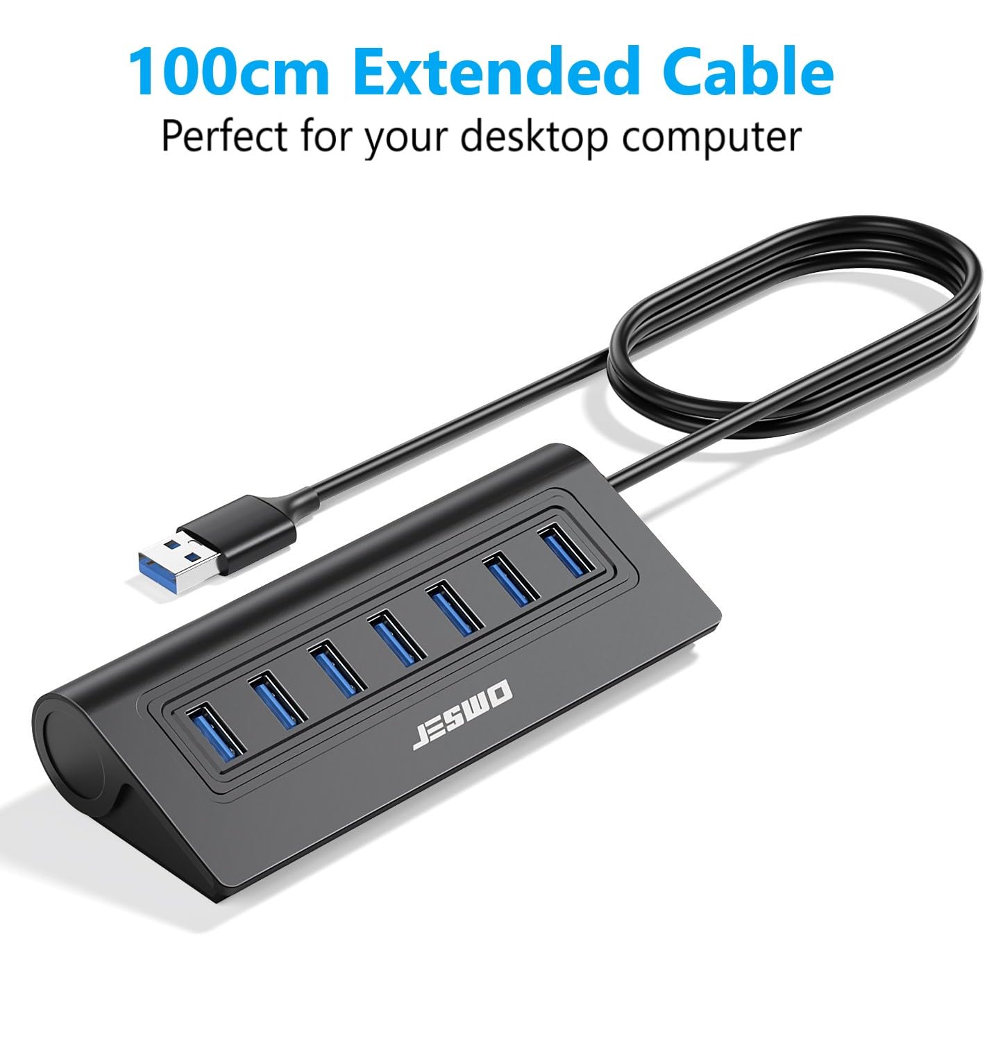 JESWO Hub USB attivo 3.0 con alimentatore di rete, hub USB 3.0 in alluminio, 7 porte, distributore USB, 5 Gbps, con alimentatore di rete 5 V/4 A e cavo da 100 cm, per PC, laptop, compatibile con