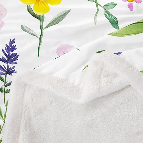 Miniatura 15 de Manfei Pink Flower Throw Blanket Watercolor Floral Leaves Print Fleece Blanket Plants Wildflower Cozy Throws for Bed Couch Sofa,Kids Boys Girls Room