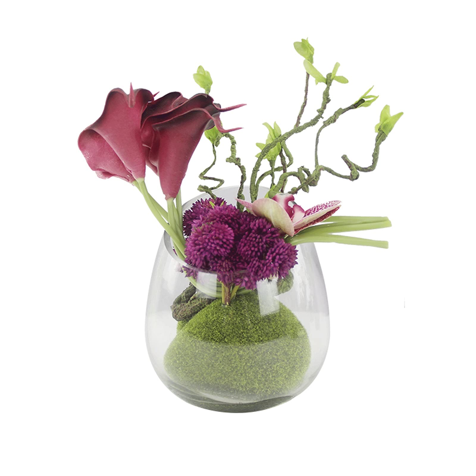 Aioneer Artificial Flowers Artificial Calla Lily Potted Plant, Fake Bonsai Potted Flower Arrangements With Glass Vase For Office, Bedroom, Table Centerpieces (A A)-A-A