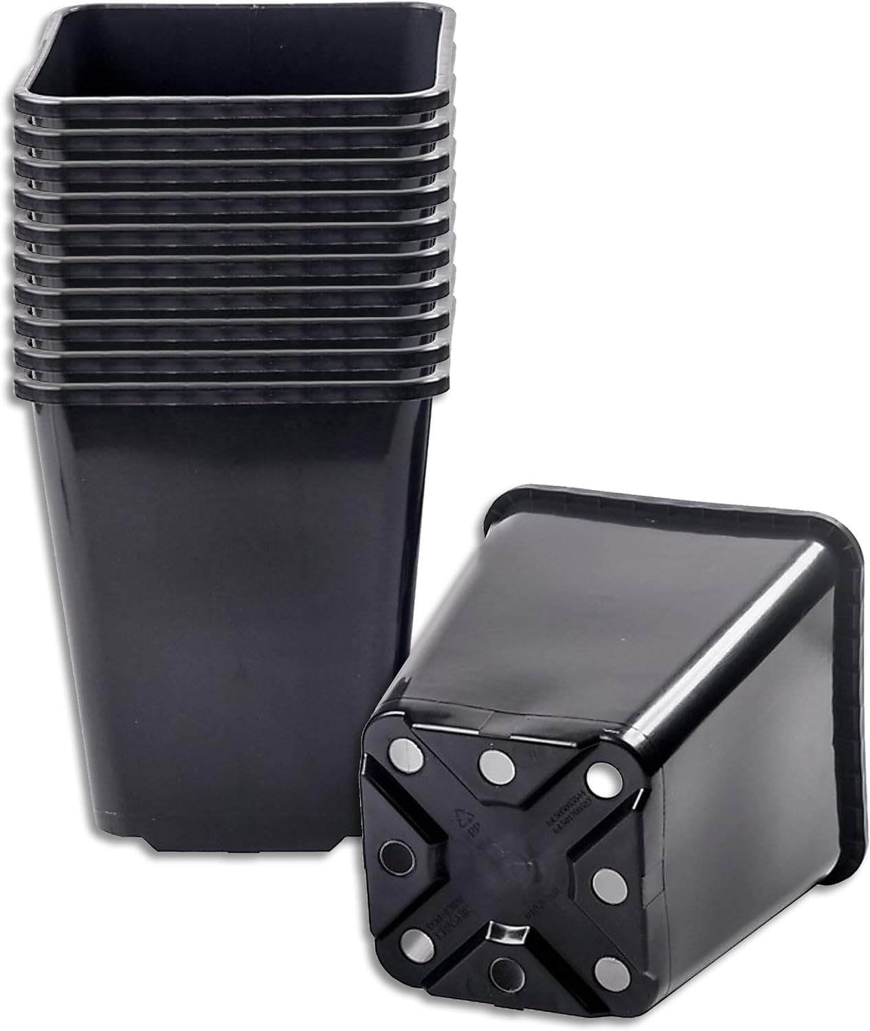 Muddy Hands Pack of 10 Black Plastic Nursery Pots Heavy Duty Outdoor Square Garden Plant Pots With Drainage For Seedlings, Cuttings, Herbs & Flowers (5.6 Litre)