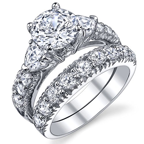 Sterling Silver 925 Engagement Ring Set Bridal Rings With Cubic Zirconia CZ Size 6