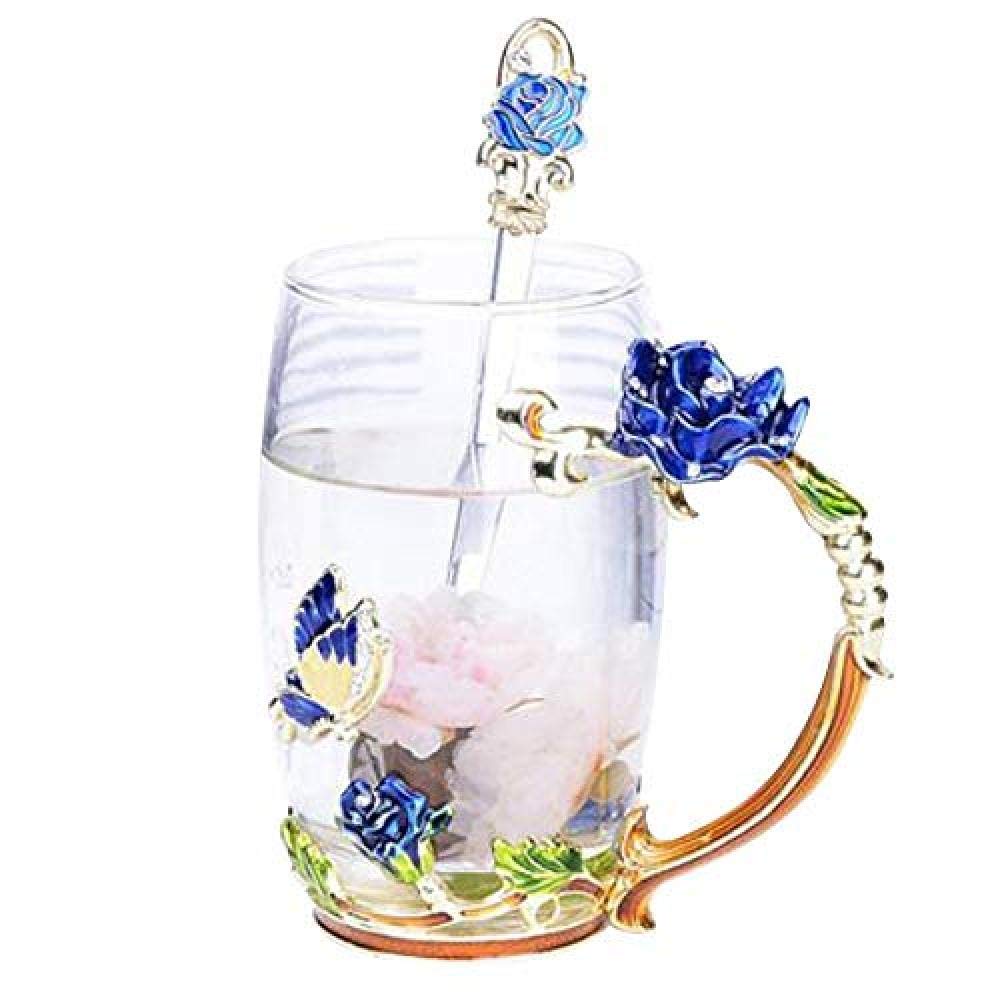Tasse à café émaillée fleurie tasse à thé verre 350ml maman