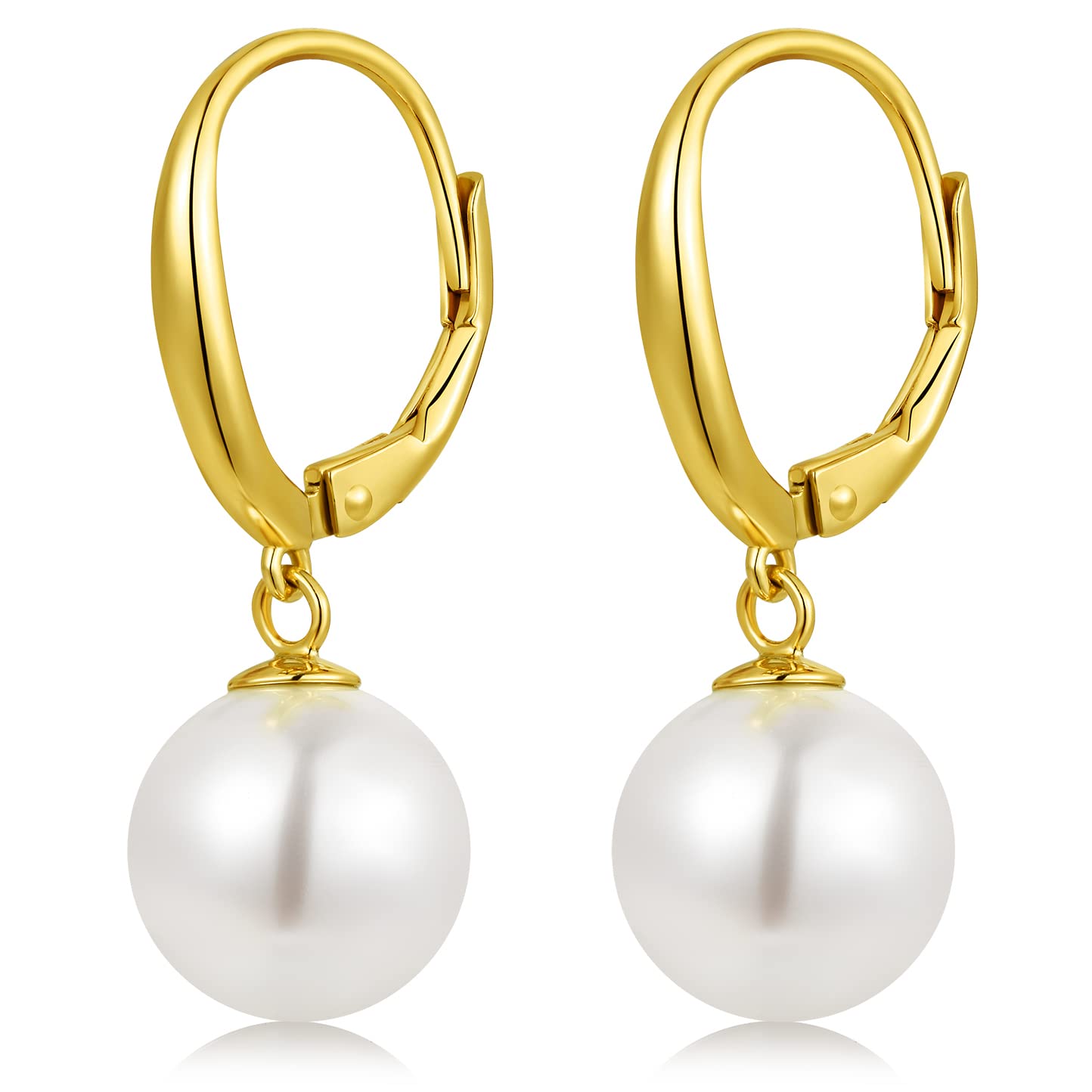 jiamiaoi 18Kt Weißgold plattiert Perlenohrringe Silber 925 Hängend, Perlen Ohrringe Damen Perlen Ohrhänger, Creolen mit Perle 8mm-10mm