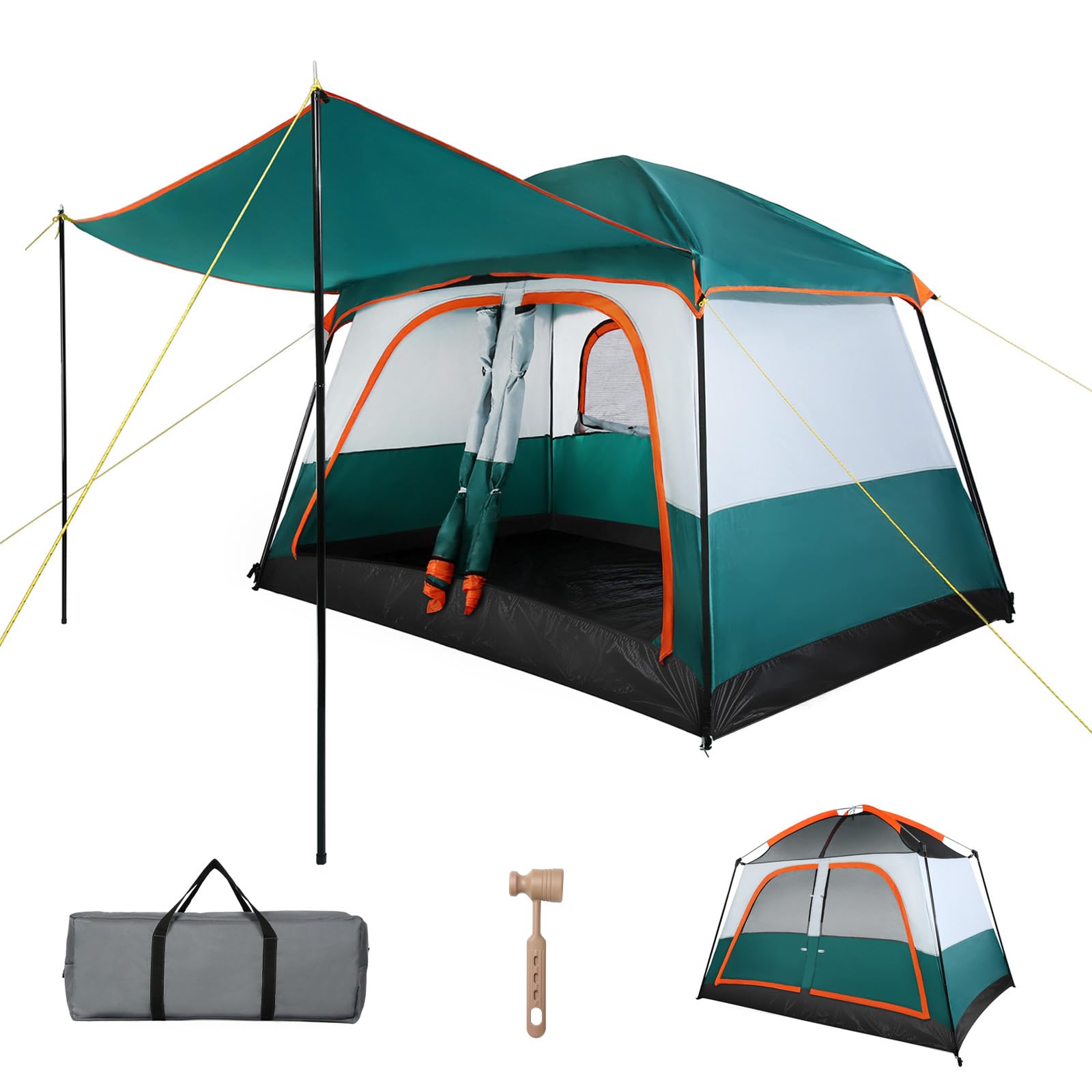 Treeboy Familienzelt 4 Personen PU3000mm Wasserdicht Glamping Zelt Hauszelt Quick-up Große inkl. abnehmbarem Dach & Tragetasche, Verdunkelungszelt mit Veranda für Camping Outdoor Reise Trekking
