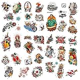 Classic Retro Waterproof Temporary Tattoos, 42 Pack, American Traditional Style Art, Long-Lasting 3-10 Days, Nostalgic Designs,temporary tattoos for adult and kids