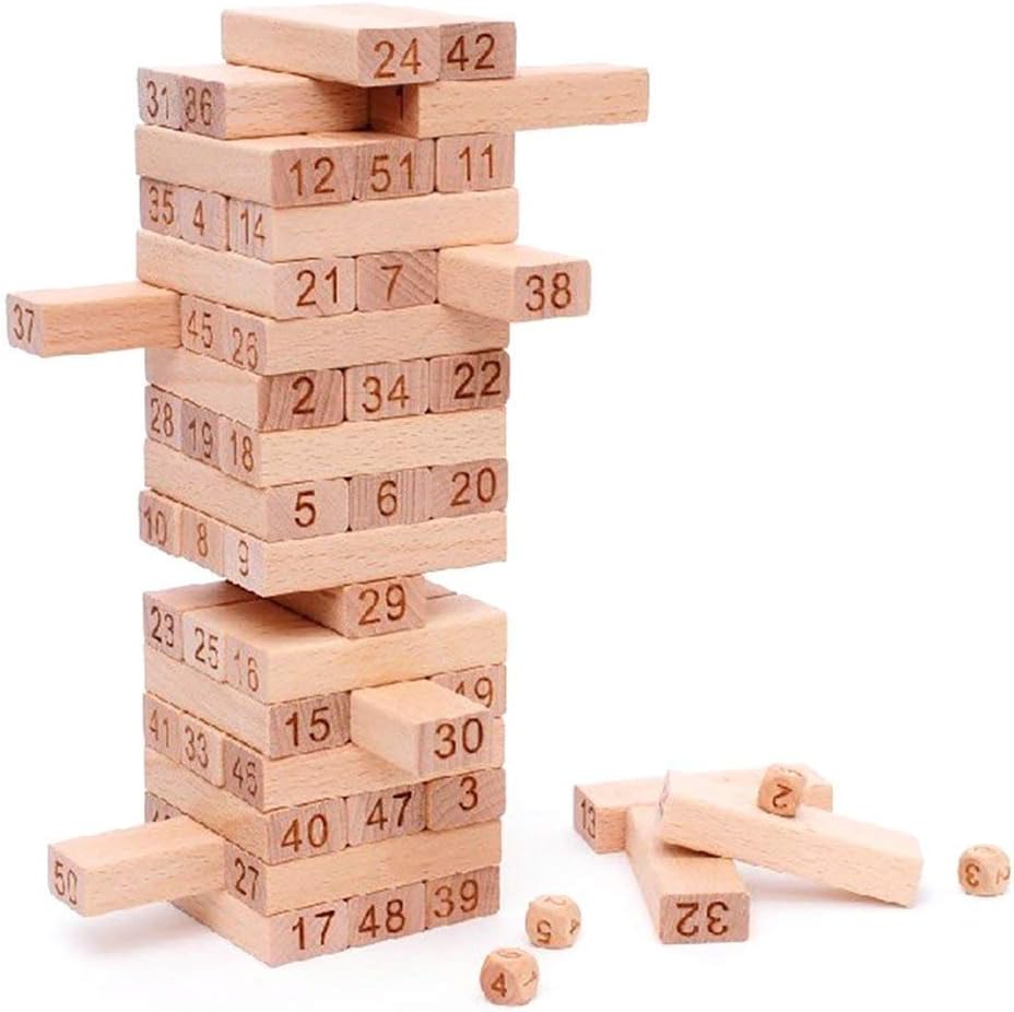 Toy Imagine 54 Pcs Wooden Tumbling Tower Game โ Indoor Stacking Puzzle Blocks for Kids, Adults & Families โ Fun Balancing Toy for Boys & Girls of All Ages โ Party Game & Brain Teaser