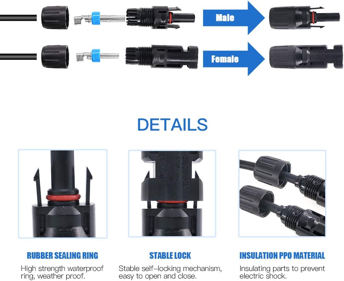 Glarks 24Pcs Solar Crimper Solar Crimping Tools for 2.5/4/6mm² Solar Panel PV Cable with 6 Pair Solar Panel Connector and 1 Pair Solar Connector Assembly Tool Spanner Wrench and a Wire Stripper