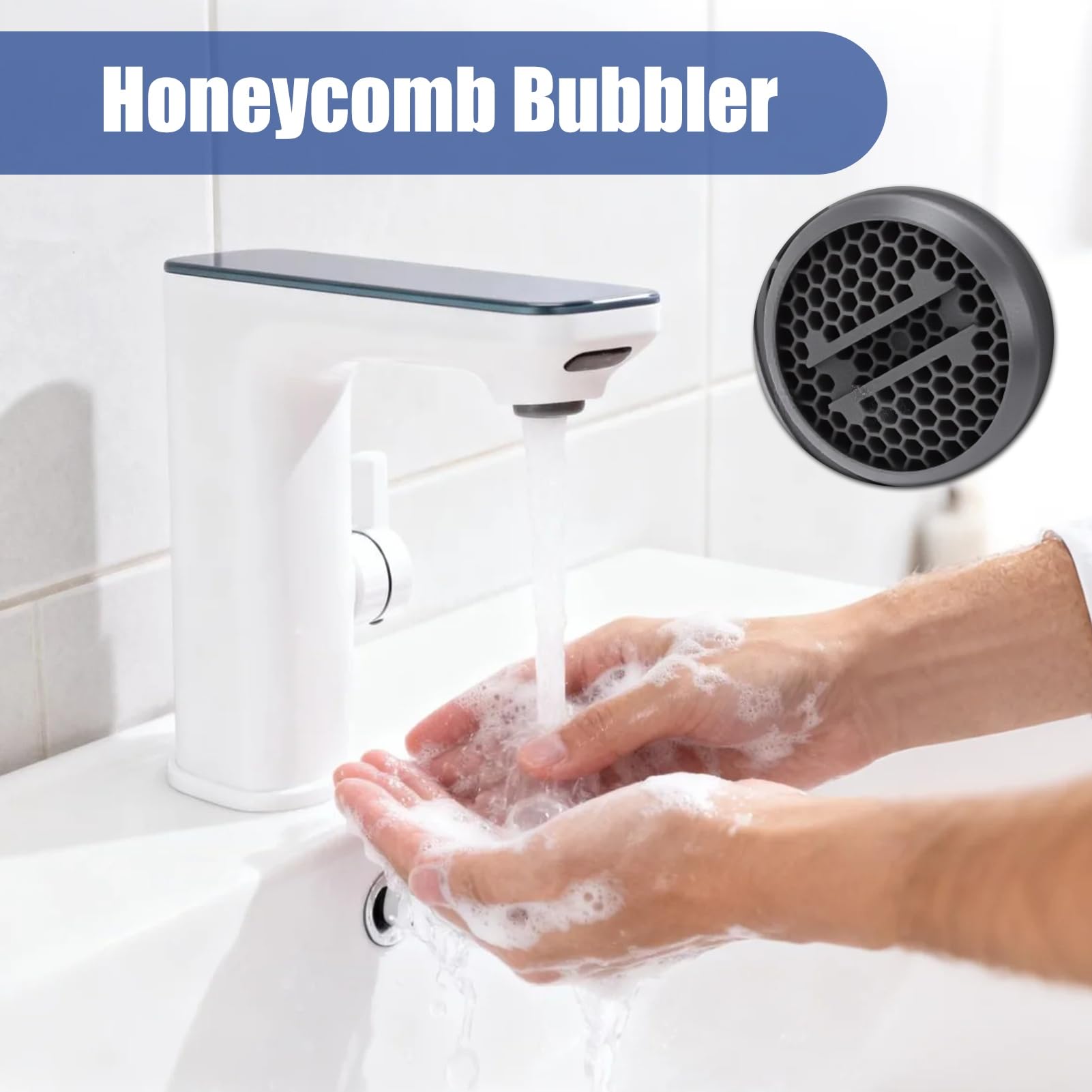 Gugxiom Rubinetto per Bagno Senza Contatto, Rubinetto Automatico con Sensore, Display Digitale, Miscelatore Acqua Calda e Fredda, Cartuccia in Ceramica, Rubinetto per Bagni, Cucine, Gabinetti (Bianco)