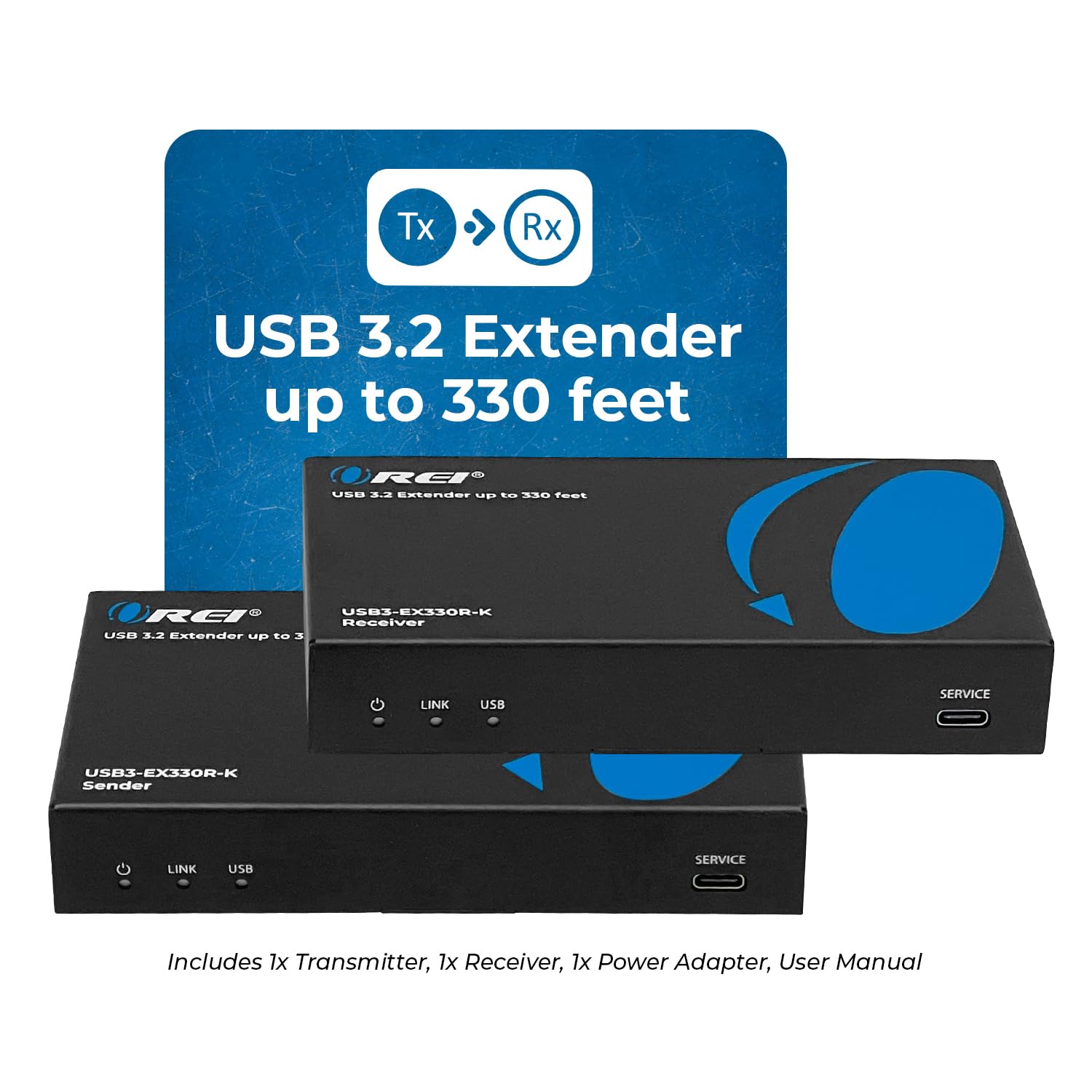 OREI USB 3.2 Over Ethernet HDbaseT Cat6 Extender LAN bis zu 100 m – erweitert 4 Ports USB-A-Signal über LAN-Ethernet – Power-Over-Kabel für Langstreckenverlängerung, unterstützt alle Betriebssysteme