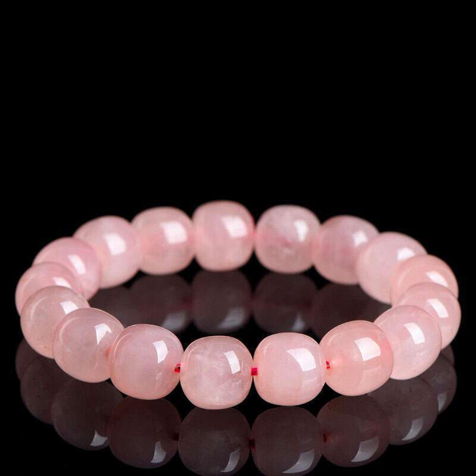 Braccialetti Naturali Bracciale in Quarzo Rosa, Bracciale Elastico Fatto a Mano con Pietre preziose Rosa Naturali per l'energia positiva dell'amore, Meditazione Yoga Unisex,10 * 12mm