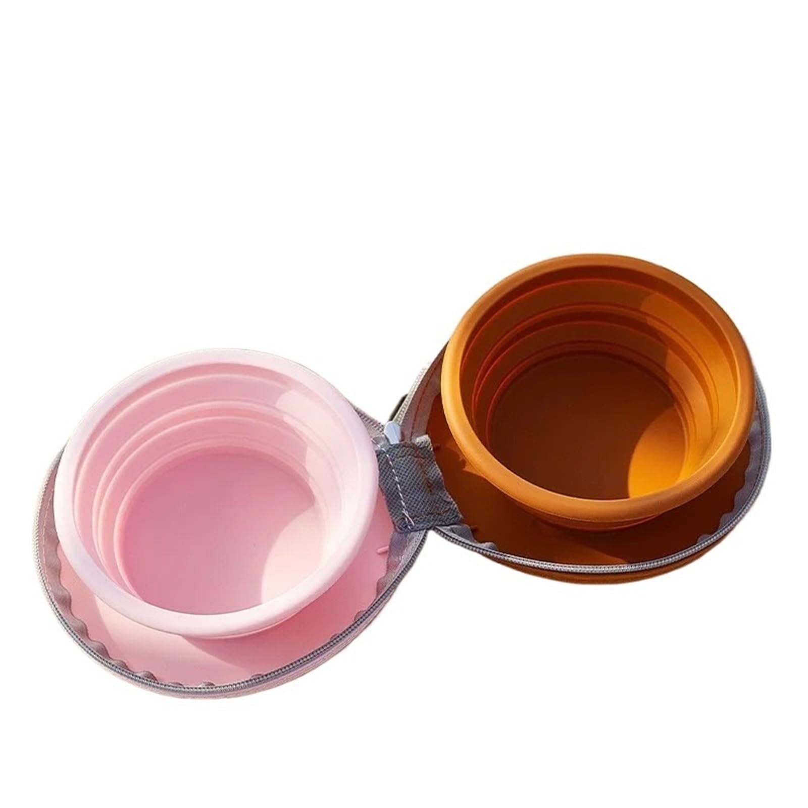 Gamelle pliable en silicone pour animal domestique - Double gamelle - Pour l'extérieur et les voyages - Marron et rose