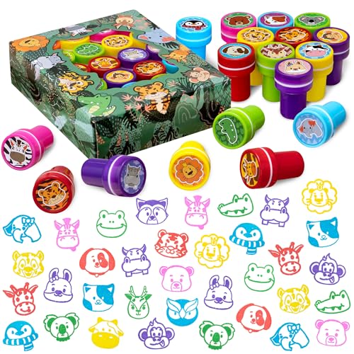 DMIGHT Jungle Safari Party Favors 20 PCS Wild Animals Stamps for Kids Birthday Gifts Zoo Animal Stamps for Kids Self Inking Stamps