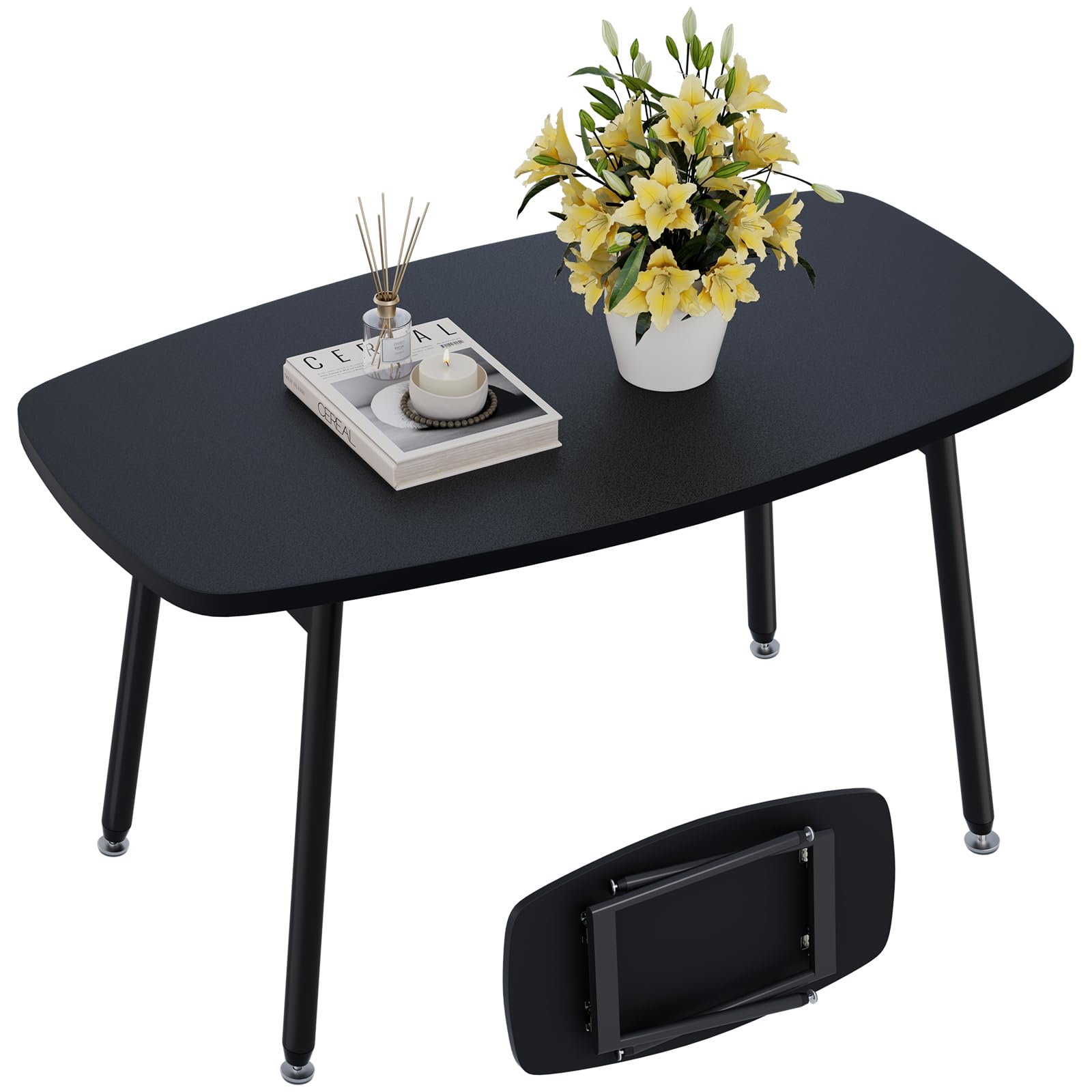 WOHOMO Couchtisch Klappbar,Gartentisch,Klapptisch Camping,Balkontisch Klappbar,Kleiner Tisch Klapptisch,Picnic Table Outdoor,Wohnzimmertisch,80 x 40 x 45 cm,Schwarz