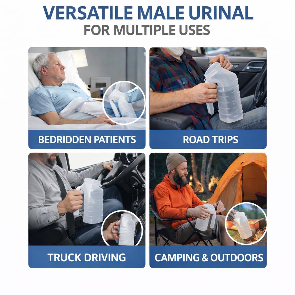 Orinario masculino con cubierta que brilla en la oscuridad [32 onzas, paquete de 2] botellas portátiles para orina para hombres usadas para hospitales, incontinencia, emergencia y viajes (2)