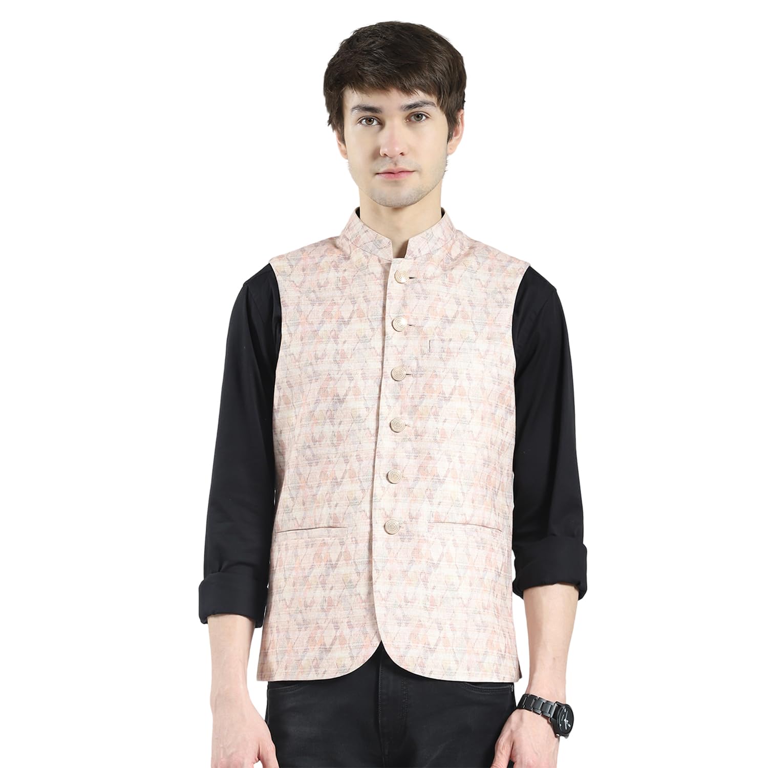 Men's Regular Fit Sleeveless Waistcoat | Button Closure | Mandarin Collar| Elegant Ethnic Wear Nehru Jacket for Men