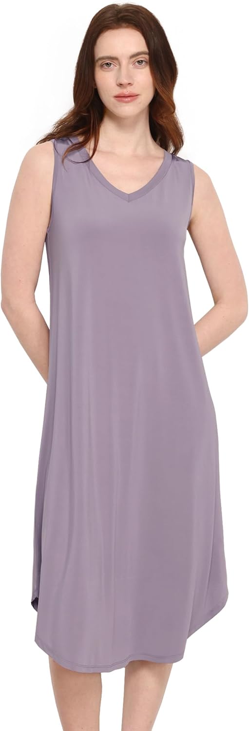 GYS Premium Sleeveless Nightgowns for Women Soft Bamboo Viscose V Neck Tank Pajama Dress