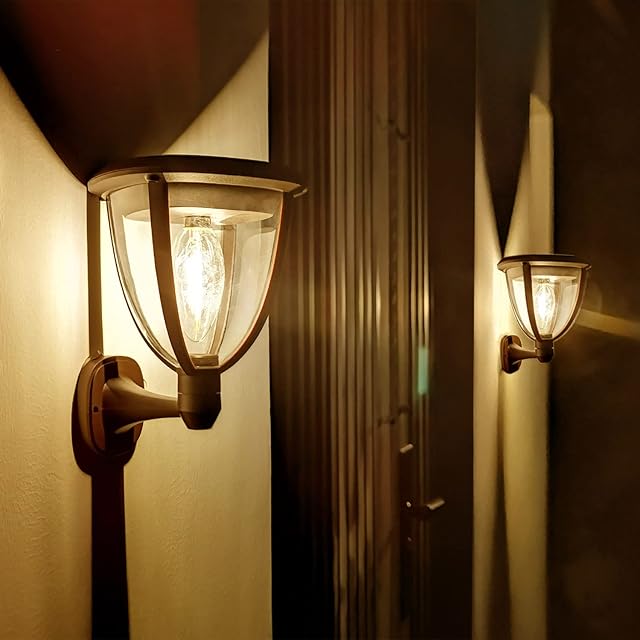 Soslina 2-Pack Solar Lanterns Outdoor, Garden Solar Wall Lights 200LM 2700K Warm White LED, High/Low Light Mode, IP65 Waterproof Solar Post Lights for Door Front, Patio, Porch, Garage, Entryway