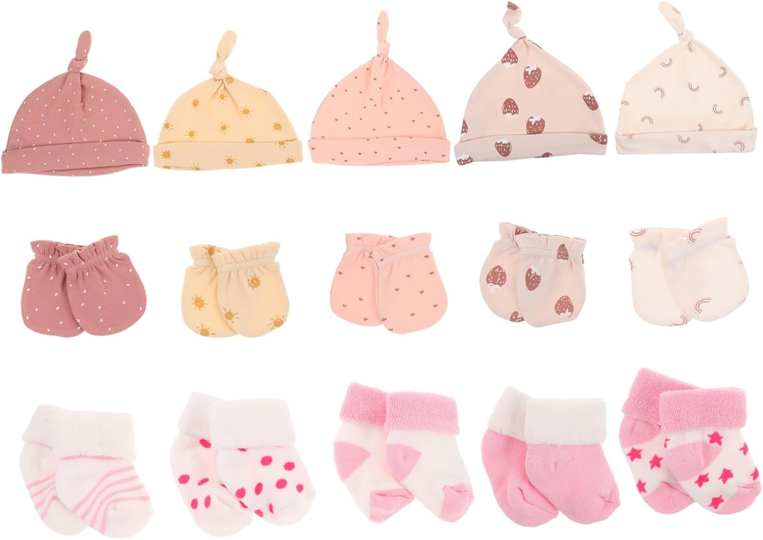 FRCOLOR 5Sets Hat Socks Mittens Soft Cotton Caps Gloves Socks for Home Hospital Use Complete Protection for Newborns for Photoshoots and Daily Wear