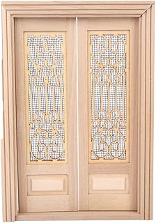 Doll Door, 1:12 Dollhouse Furniture Miniature DIY Hollow Wooden Door Set Wood Exterior Door Excellent Furniture Model