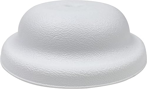 El diseño de campana de placa de limpieza incluye un tornillo #14, tamaño redondo de 5.25 pulgadas, color blanco construido con plástico reciclado