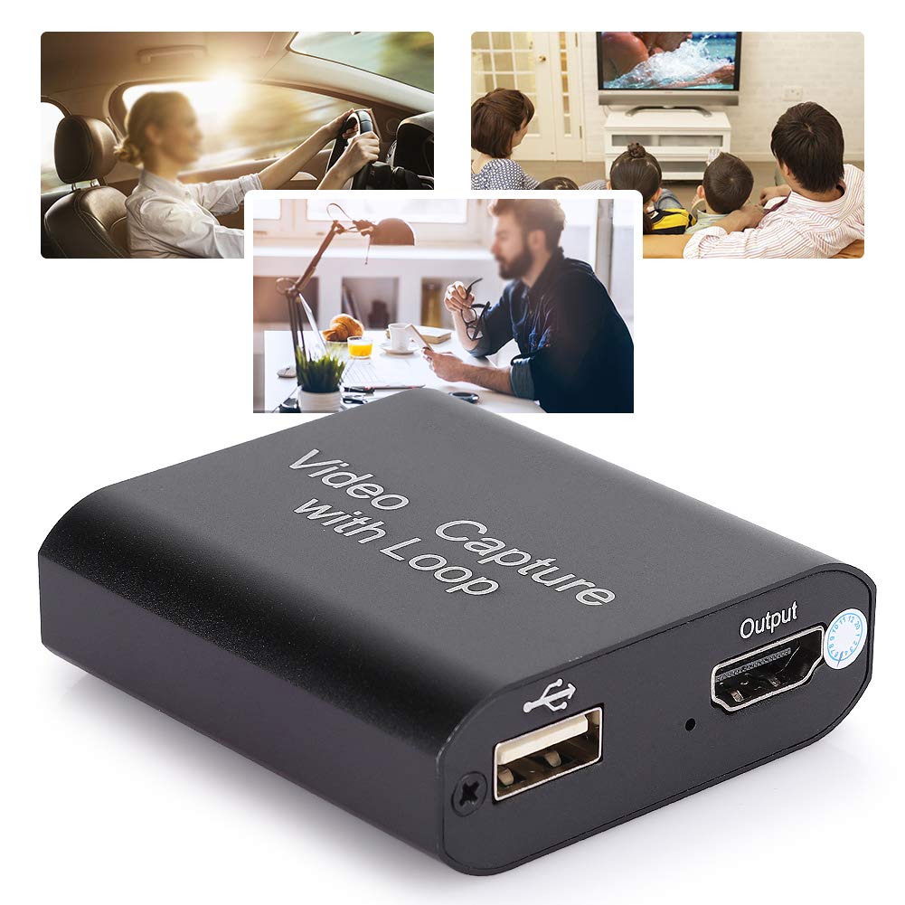 KIKYO Karta przechwytująca, karta przechwytywania wideo USB3.0 z wyjściem Loop Out, karta przechwytująca HDMI 4K Ultra HD, pasuje do konsoli do gier, PS4, PS3, Xbox One, czarna