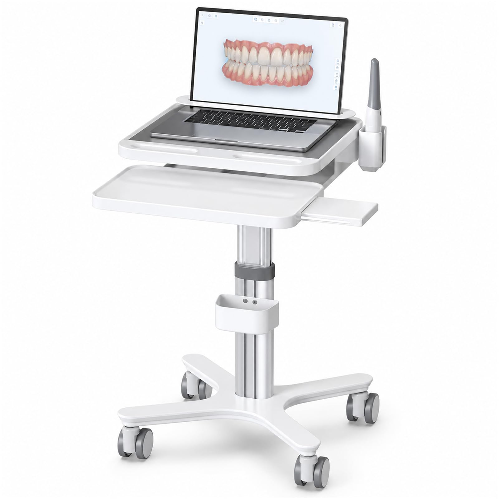 Mobile Dental Workstation Cart with Laptop Tray and Oral Scanner Holder